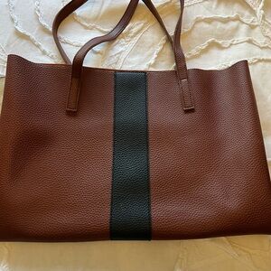 Brown Tote Bag with Black Center Stripe